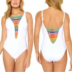 Bleu Rod Beattie White One-Piece with Colorful Straps